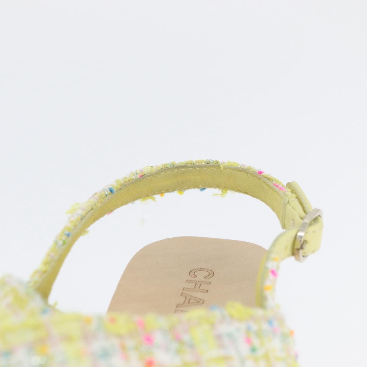 CHANEL COCO Mark Sandals Tweed Yellow CC Auth AMZ178M