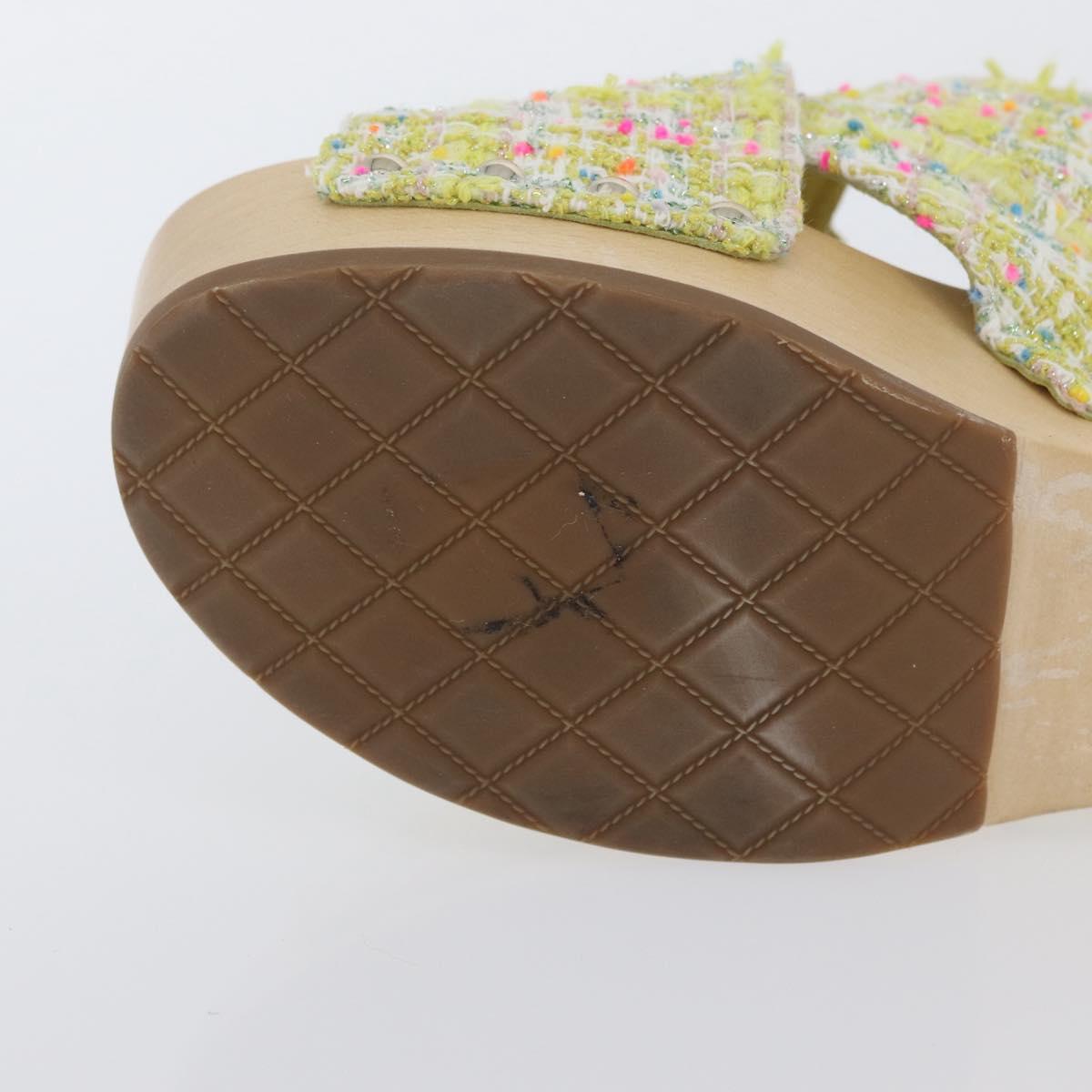 CHANEL COCO Mark Sandals Tweed Yellow CC Auth AMZ178M