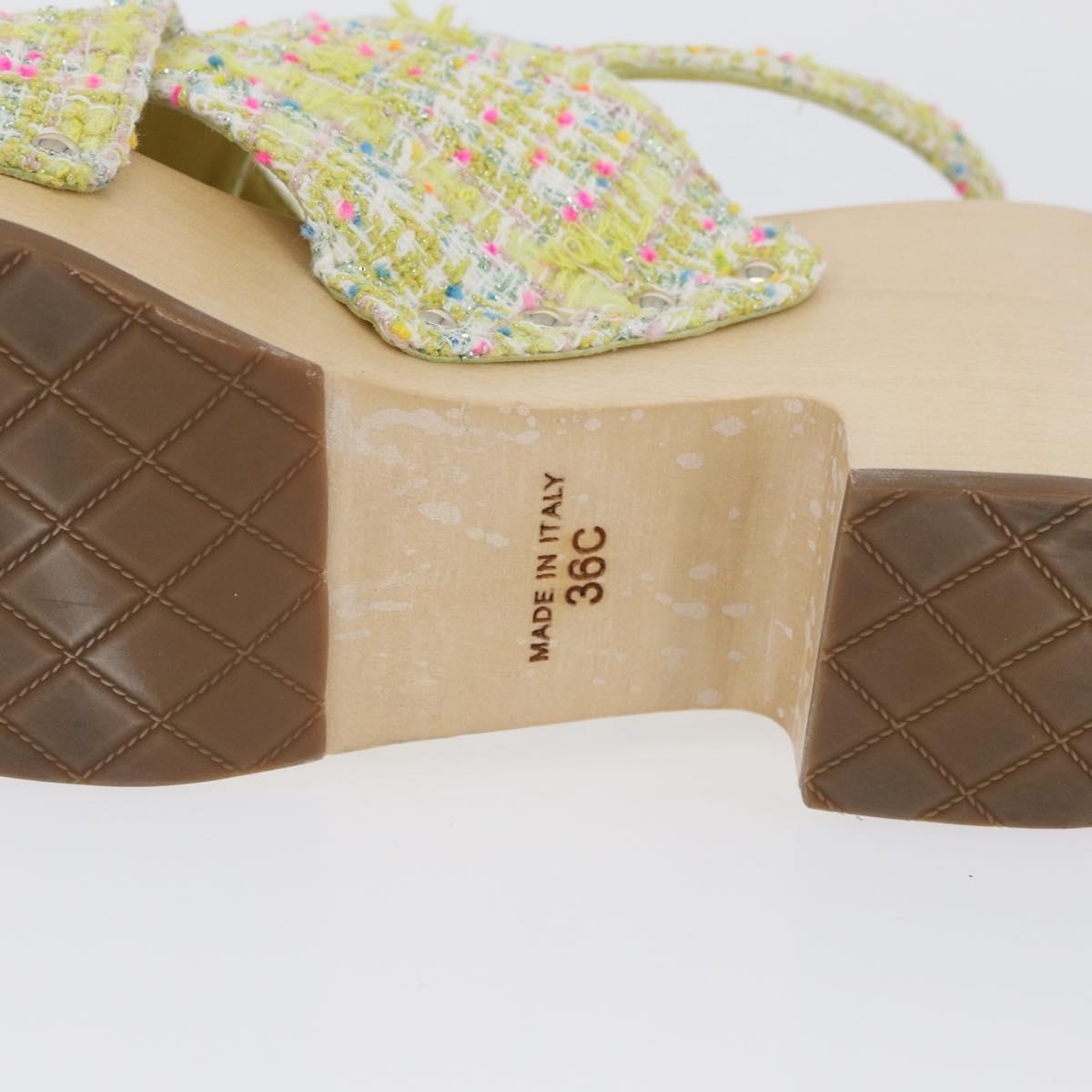 CHANEL COCO Mark Sandals Tweed Yellow CC Auth AMZ178M