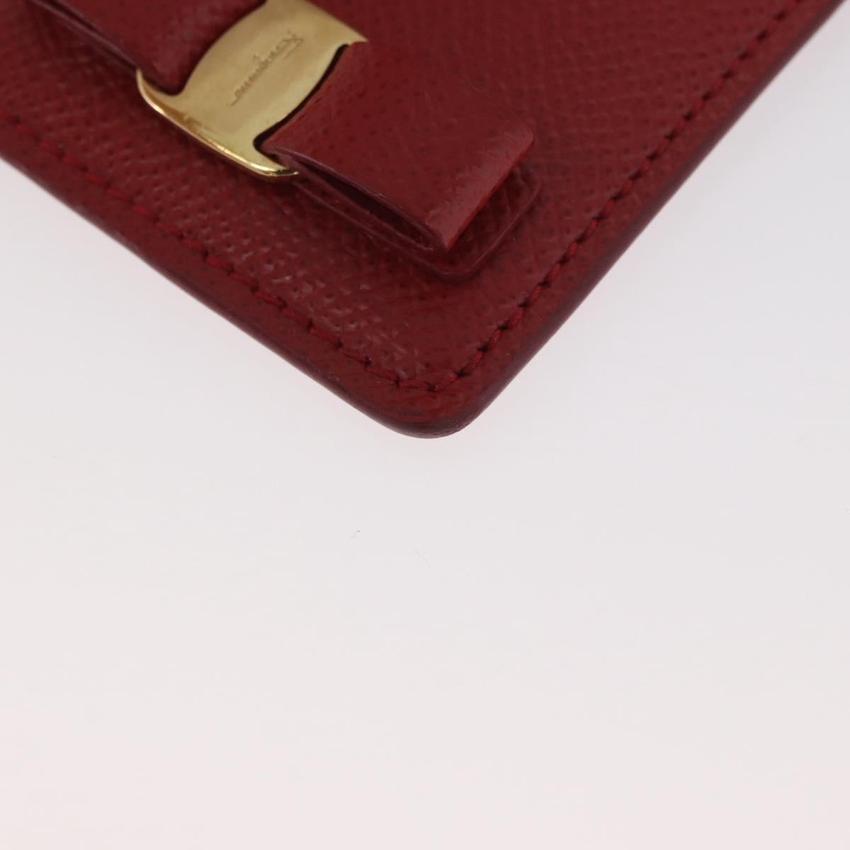 Salvatore Ferragamo Vala Neck Card Case Leather Red Gold Auth AMZ180A