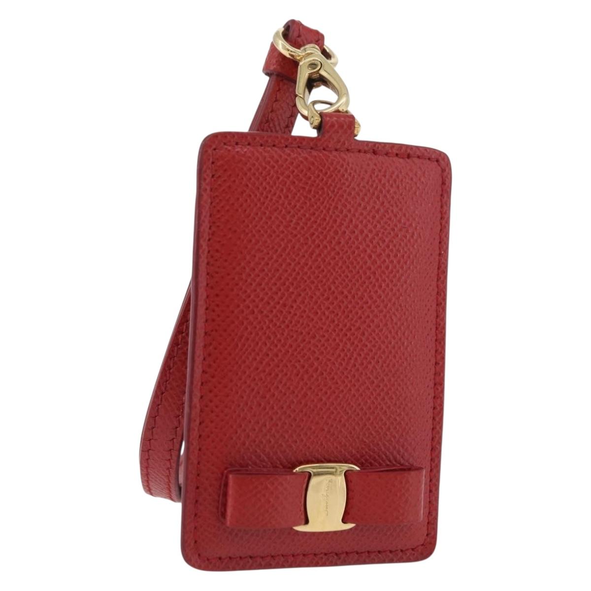 Salvatore Ferragamo Vala Neck Card Case Leather Red Gold Auth AMZ180A