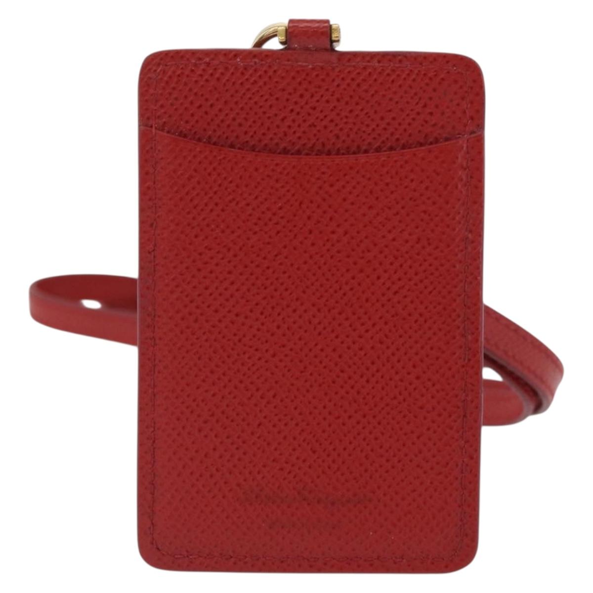 Salvatore Ferragamo Vala Neck Card Case Leather Red Gold Auth AMZ180A