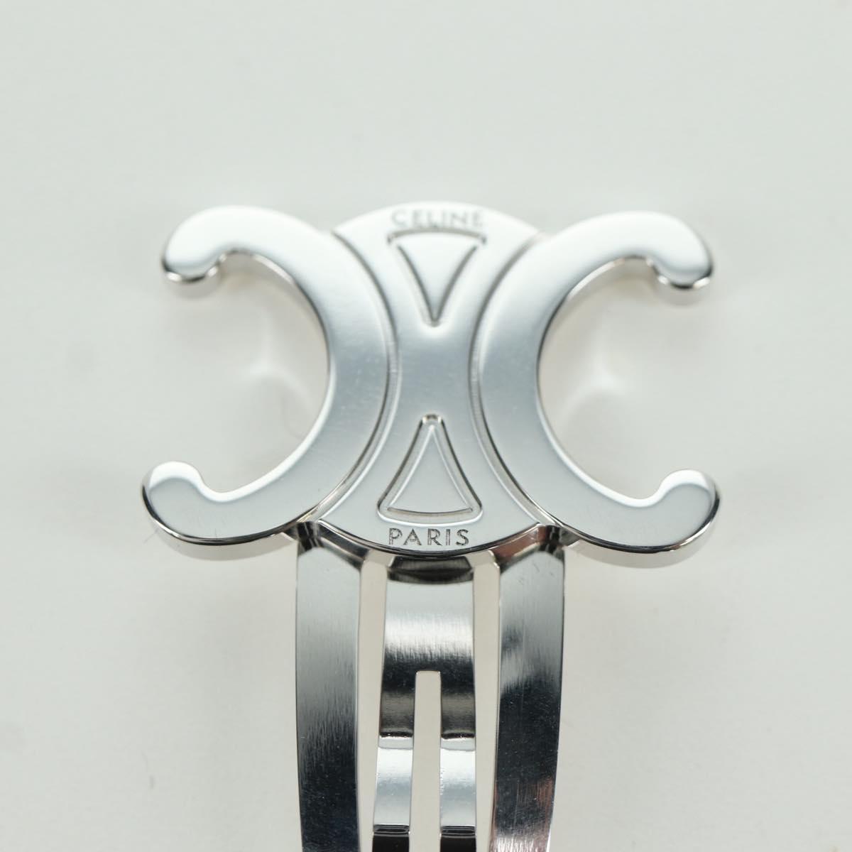 CELINE Barrette Triomphe Hair Clip metal Silver Auth AMZ181M