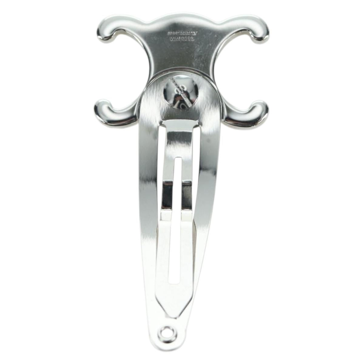 CELINE Barrette Triomphe Hair Clip metal Silver Auth AMZ181M