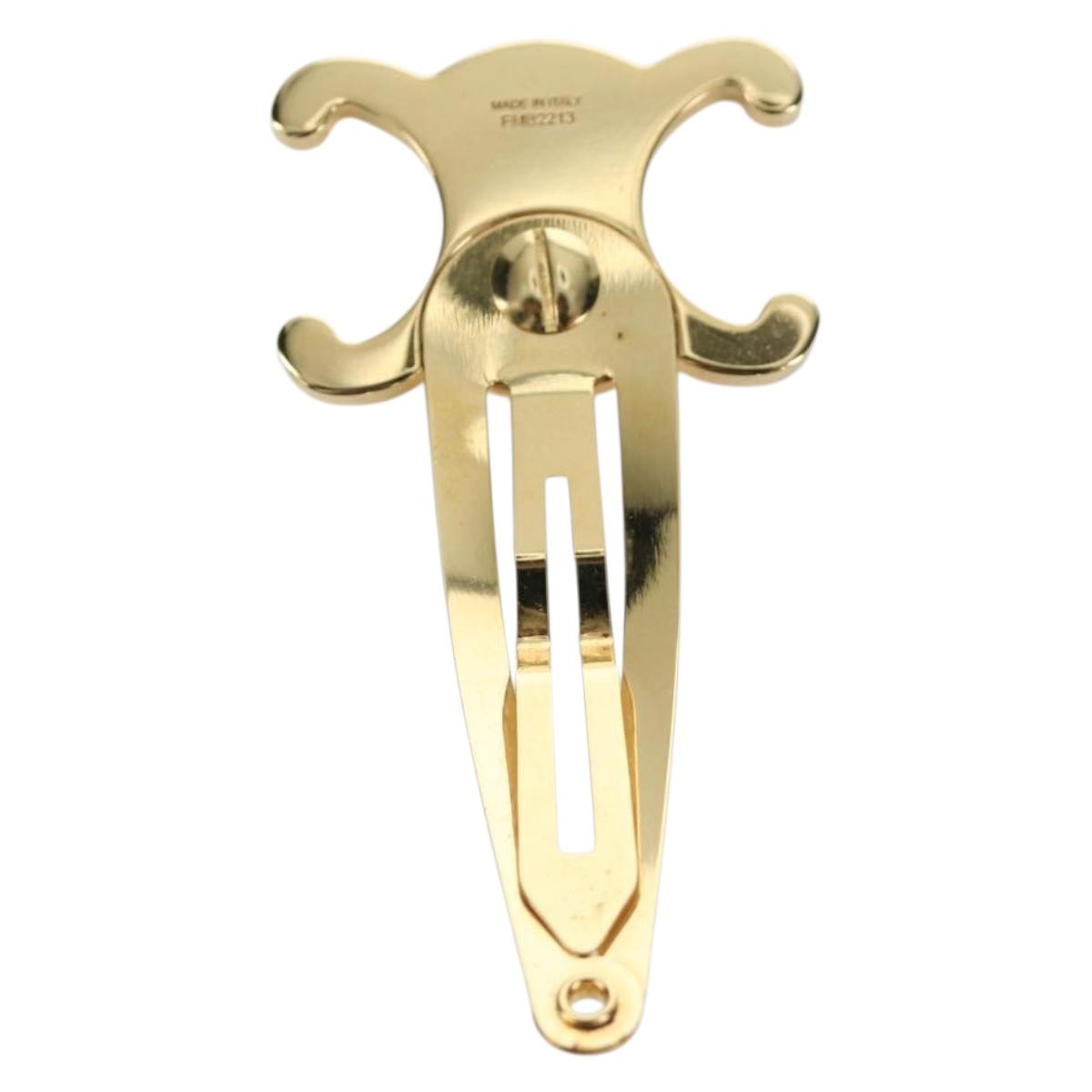 CELINE Barrette Triomphe Hair Clip metal Gold Tone Auth AMZ182M