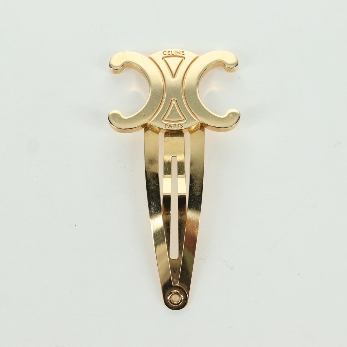 CELINE Barrette Triomphe Hair Clip metal Gold Tone Auth AMZ182M