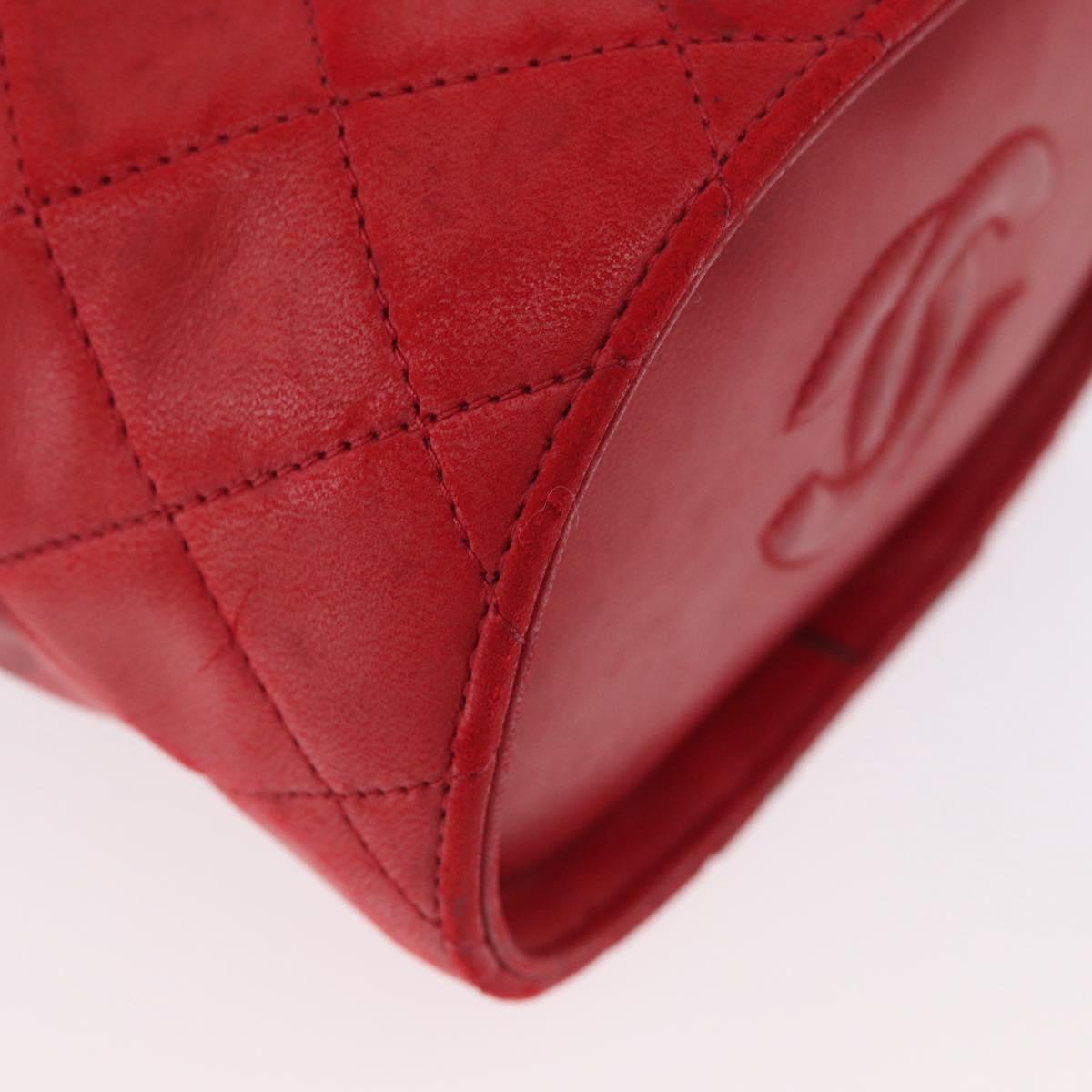 CHANEL Chain Shoulder Bag Lamb Skin Red Gold CC Auth AMZ310A