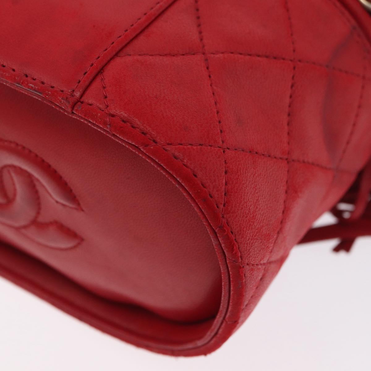 CHANEL Chain Shoulder Bag Lamb Skin Red Gold CC Auth AMZ310A