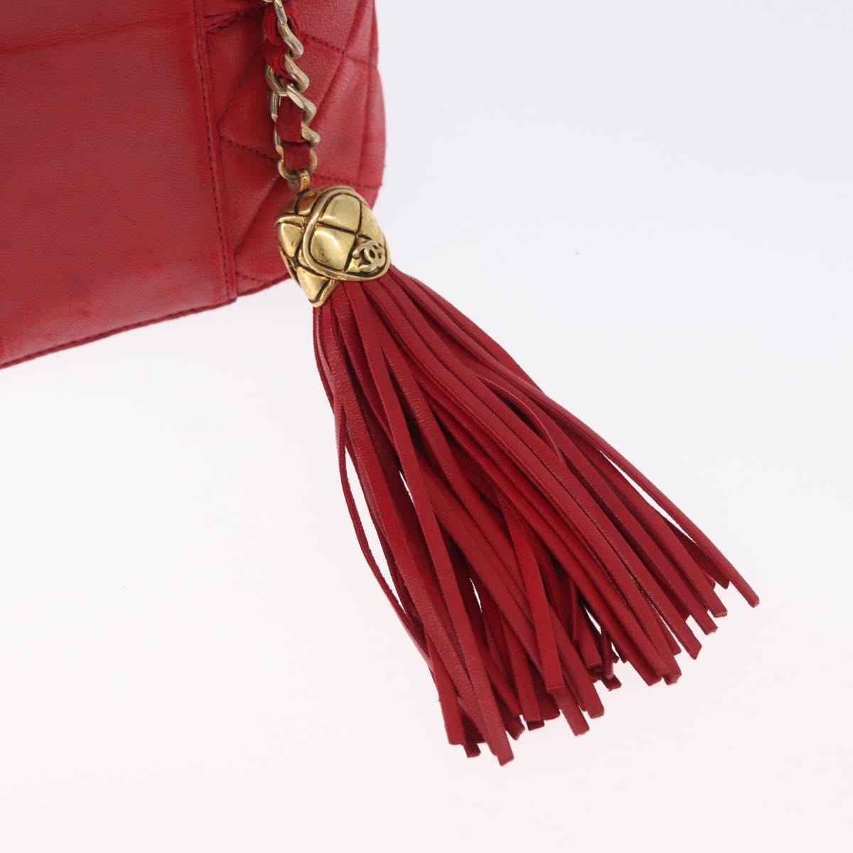 CHANEL Chain Shoulder Bag Lamb Skin Red Gold CC Auth AMZ310A