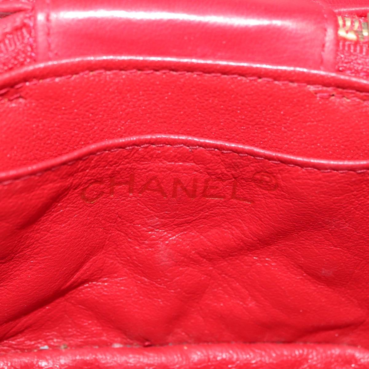 CHANEL Chain Shoulder Bag Lamb Skin Red Gold CC Auth AMZ310A