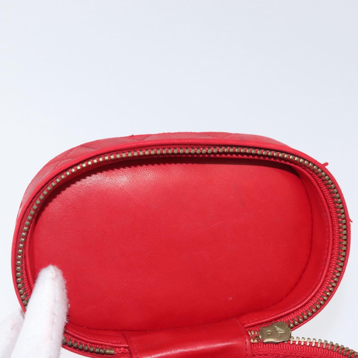 CHANEL Chain Shoulder Bag Lamb Skin Red Gold CC Auth AMZ310A