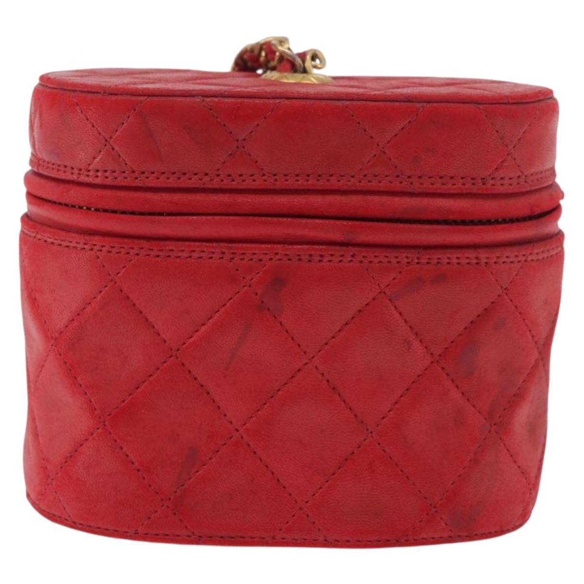 CHANEL Chain Shoulder Bag Lamb Skin Red Gold CC Auth AMZ310A