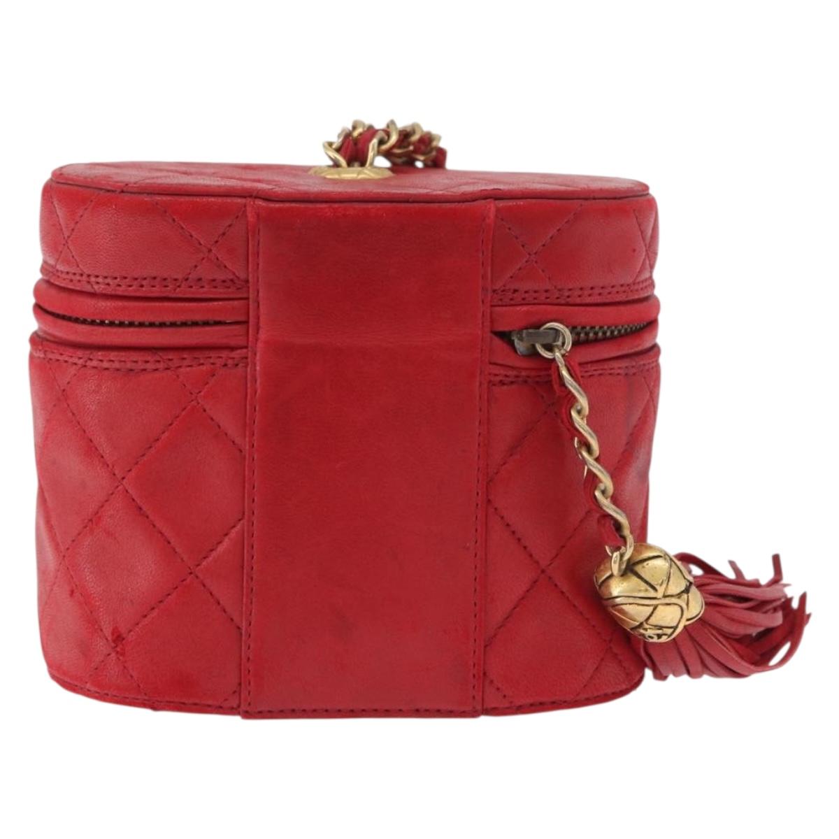 CHANEL Chain Shoulder Bag Lamb Skin Red Gold CC Auth AMZ310A