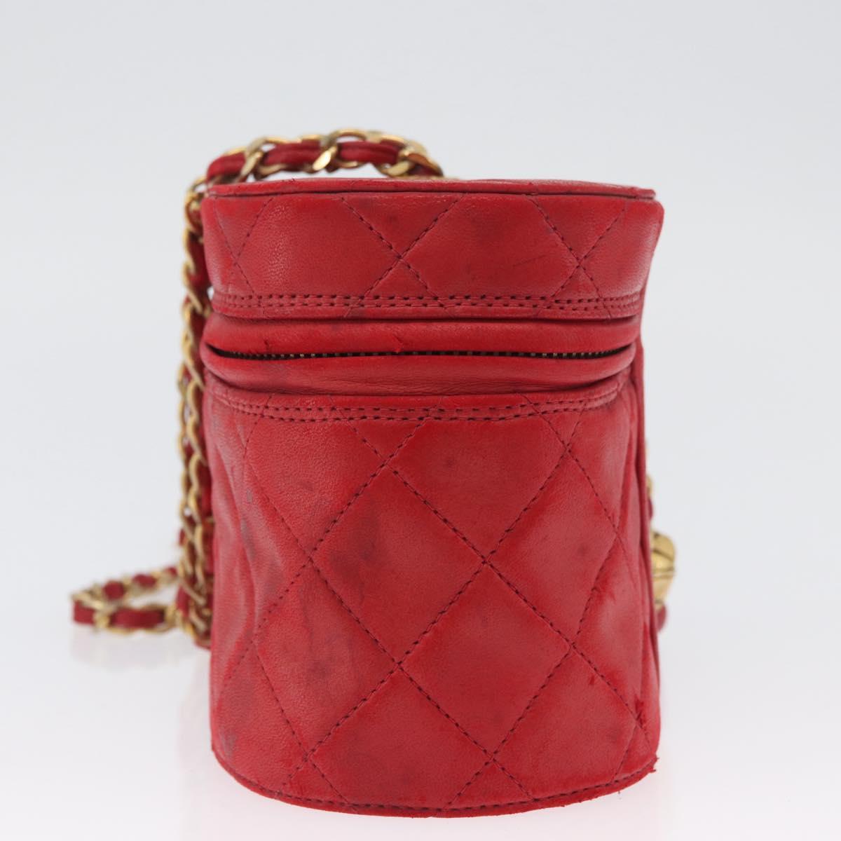 CHANEL Chain Shoulder Bag Lamb Skin Red Gold CC Auth AMZ310A