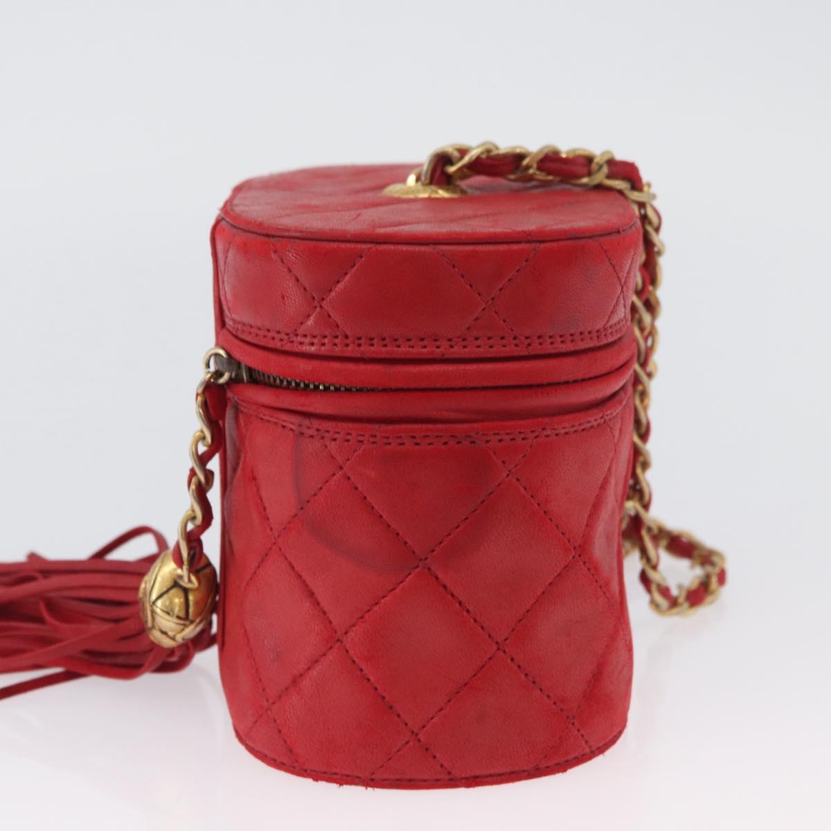 CHANEL Chain Shoulder Bag Lamb Skin Red Gold CC Auth AMZ310A