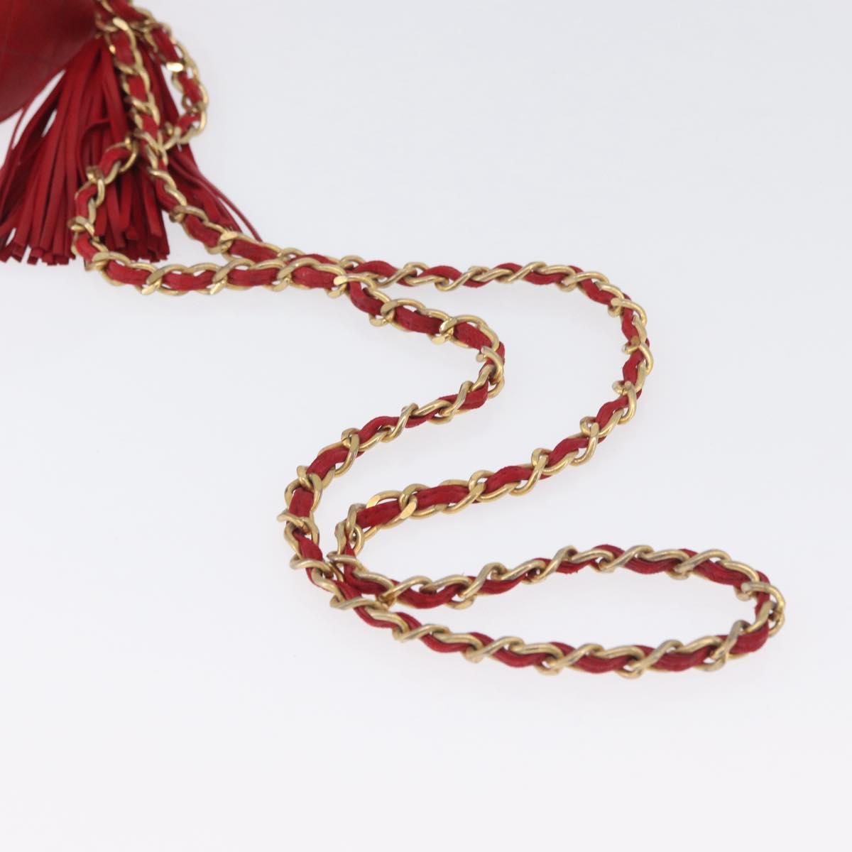 CHANEL Chain Shoulder Bag Lamb Skin Red Gold CC Auth AMZ310A