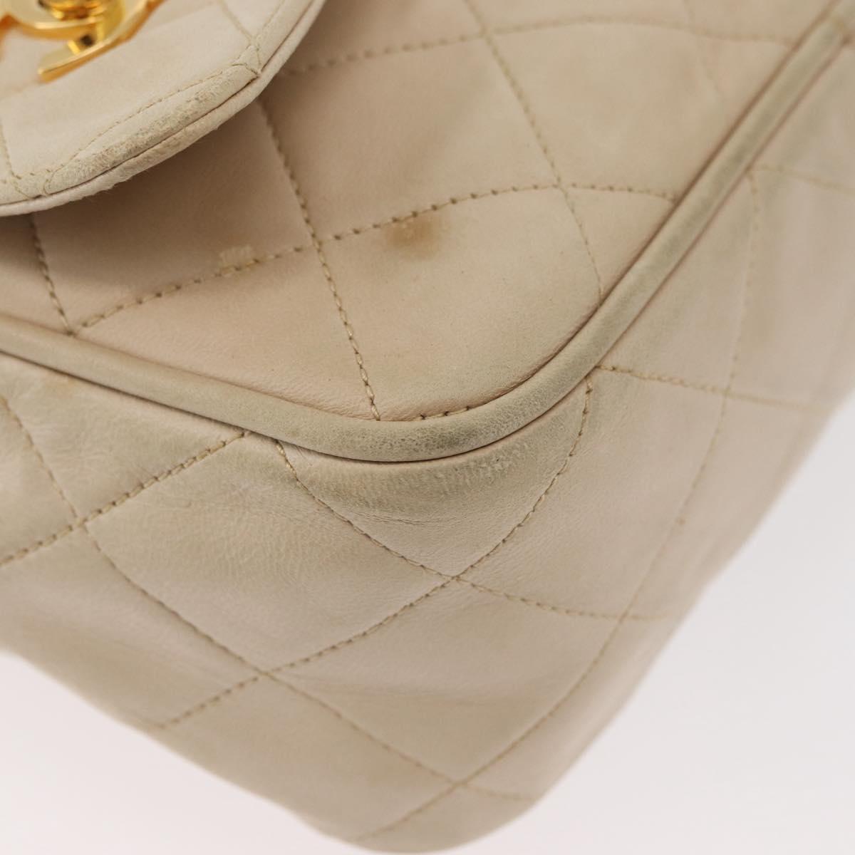 CHANEL Matelasse Chain Shoulder Bag Lamb Skin Ivory Gold CC Auth AMZ315