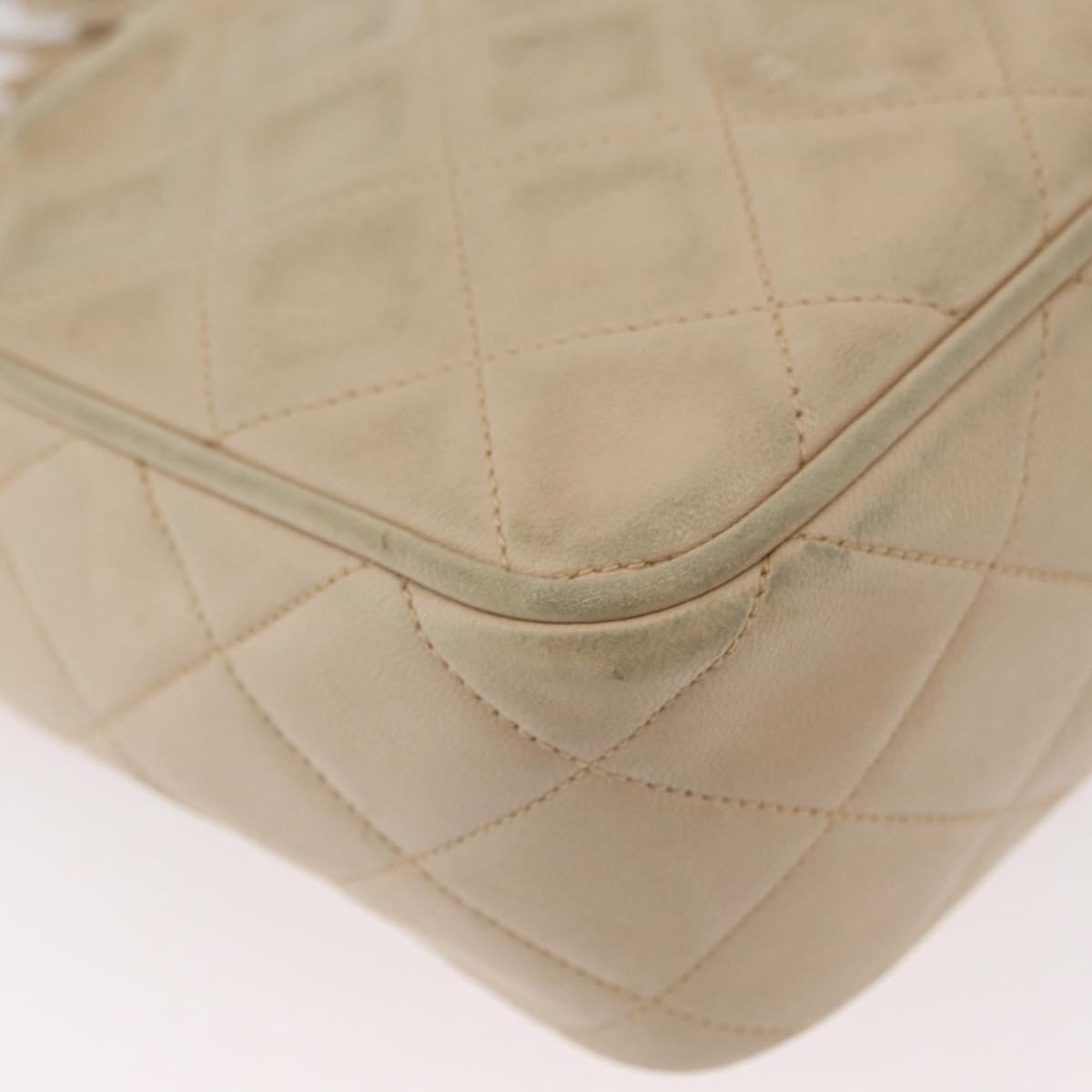 CHANEL Matelasse Chain Shoulder Bag Lamb Skin Ivory Gold CC Auth AMZ315