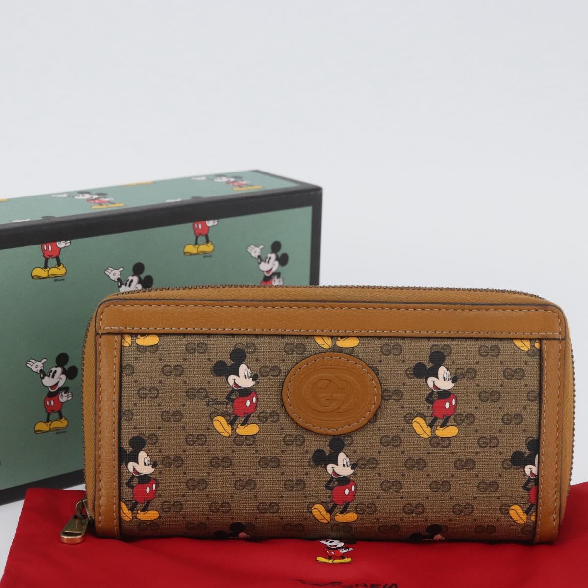 GUCCI Micro GG Supreme GUCCIxDisney Long Wallet PVC Beige 602532 Auth AMZ319M