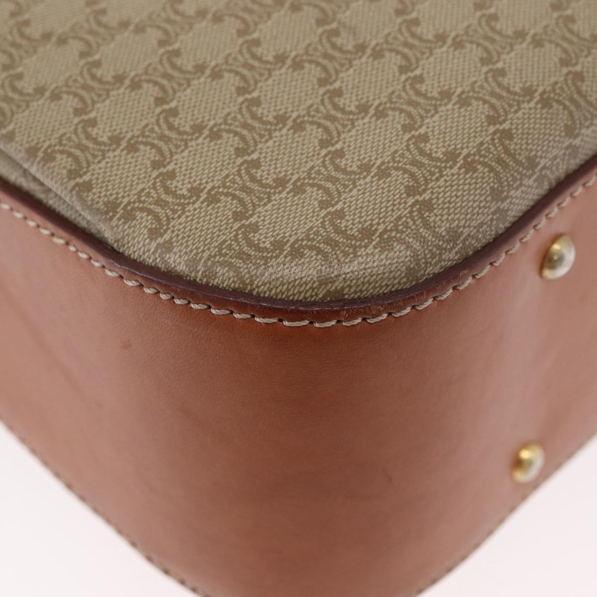 CELINE Macadam Canvas Circle Hand Bag PVC 2way Beige Gold Auth AMZ333A