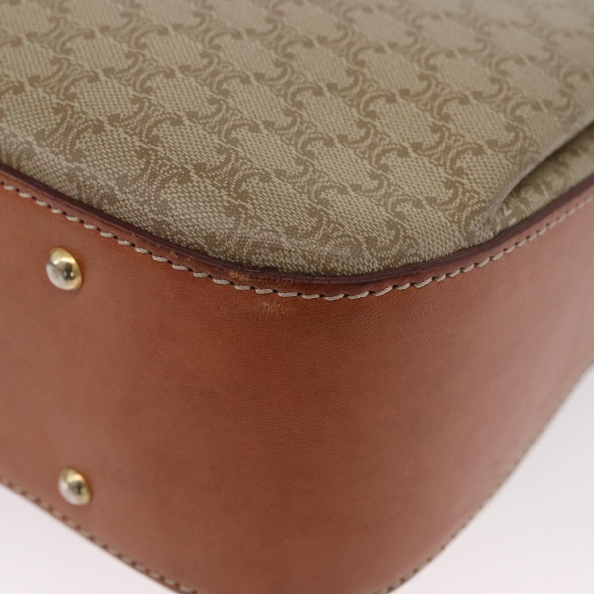 CELINE Macadam Canvas Circle Hand Bag PVC 2way Beige Gold Auth AMZ333A