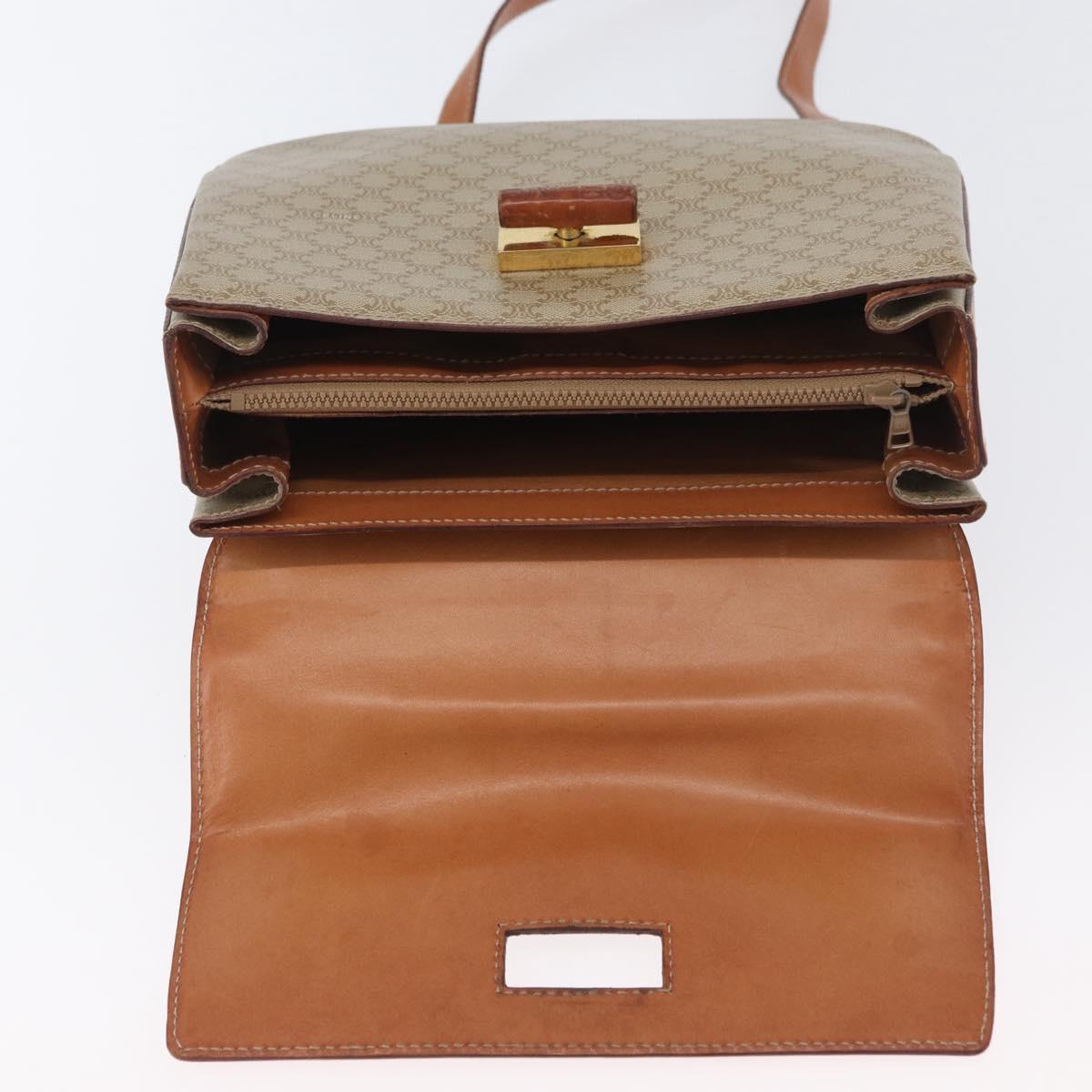 CELINE Macadam Canvas Circle Hand Bag PVC 2way Beige Gold Auth AMZ333A