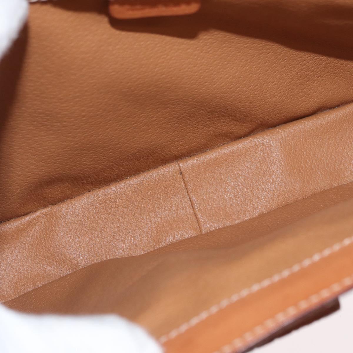 CELINE Macadam Canvas Circle Hand Bag PVC 2way Beige Gold Auth AMZ333A