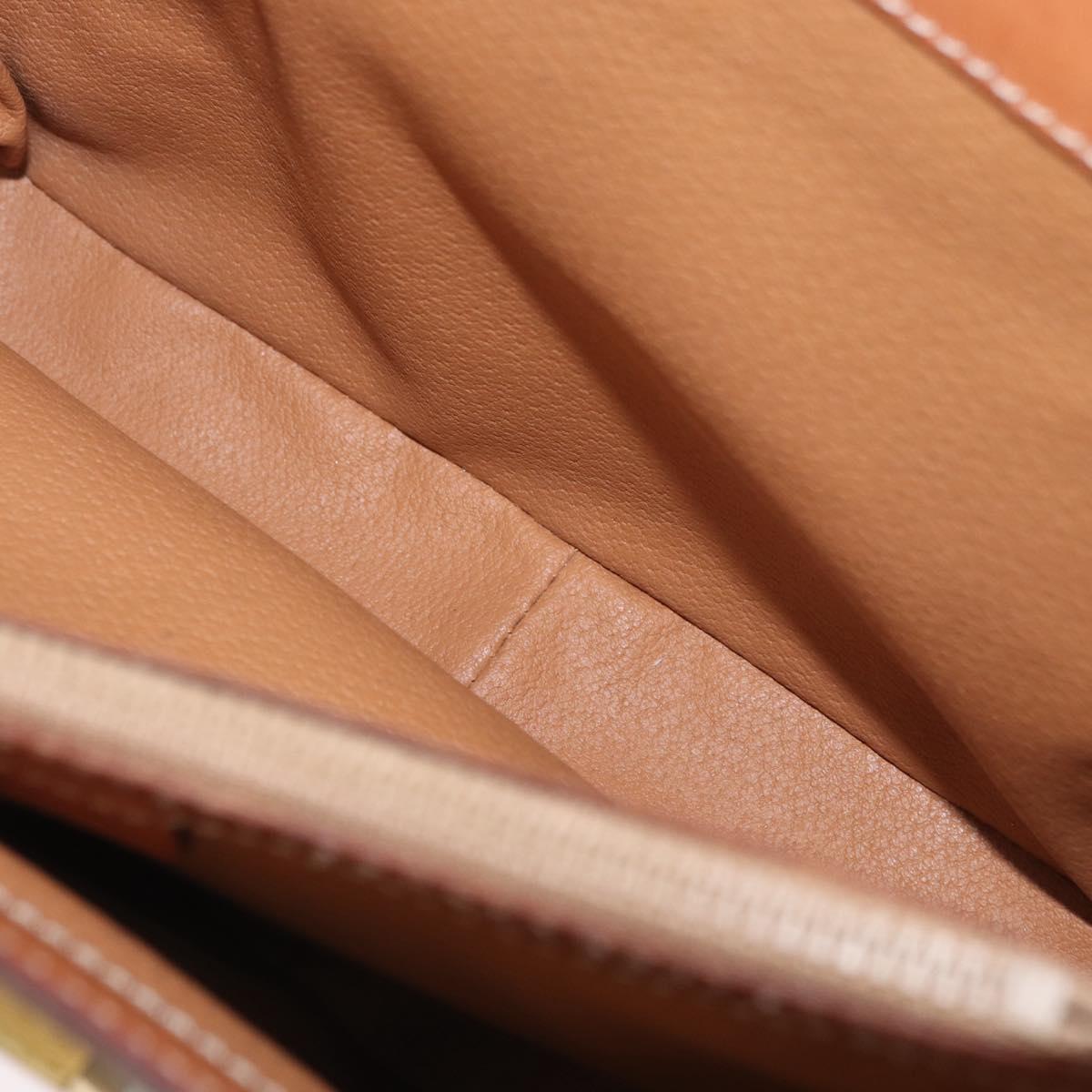 CELINE Macadam Canvas Circle Hand Bag PVC 2way Beige Gold Auth AMZ333A
