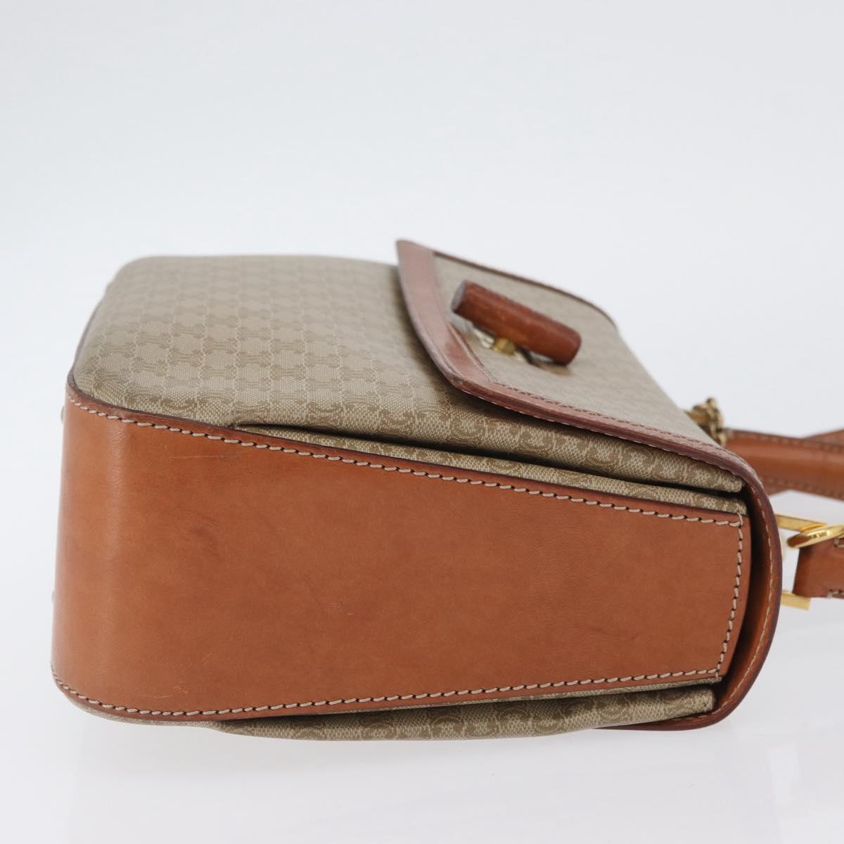 CELINE Macadam Canvas Circle Hand Bag PVC 2way Beige Gold Auth AMZ333A