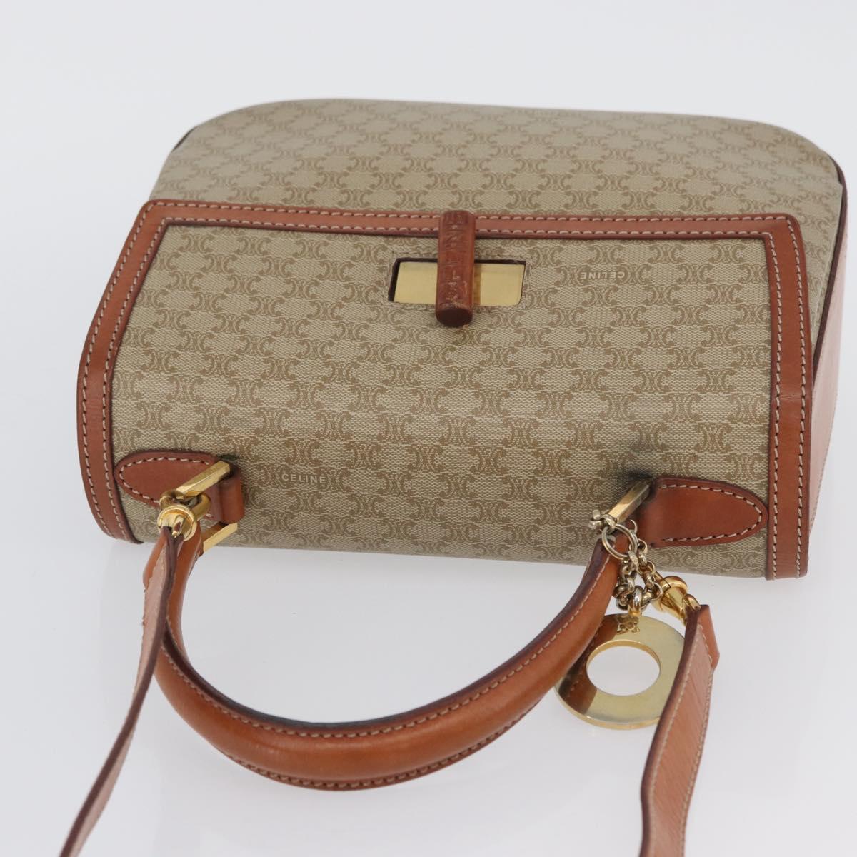CELINE Macadam Canvas Circle Hand Bag PVC 2way Beige Gold Auth AMZ333A