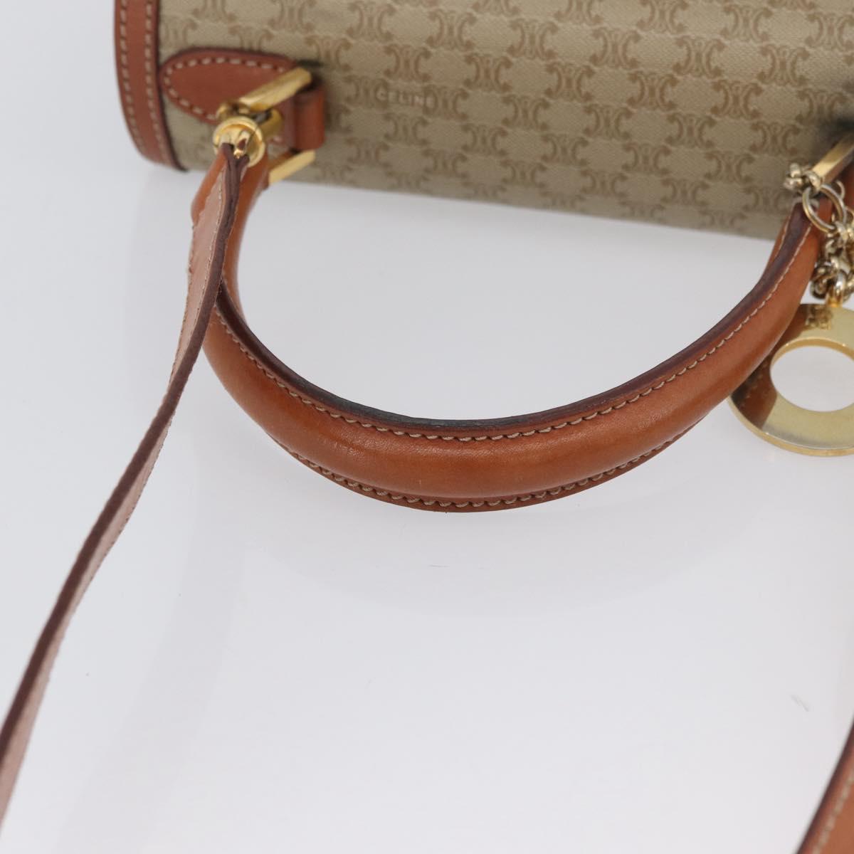 CELINE Macadam Canvas Circle Hand Bag PVC 2way Beige Gold Auth AMZ333A