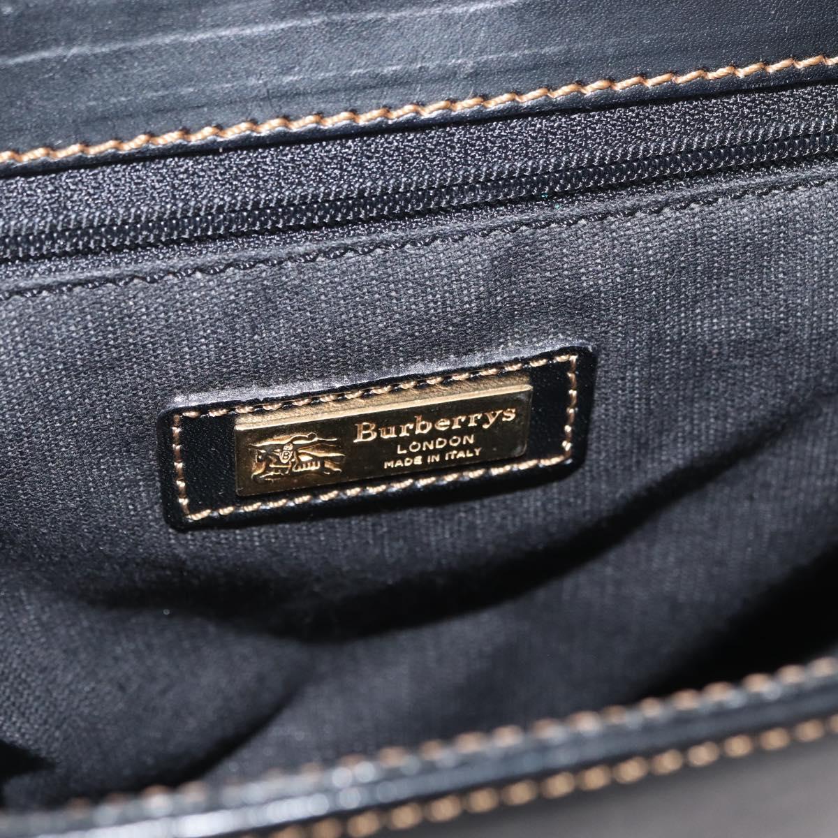 Burberrys Nova Check Shoulder Bag PVC Leather Black Gold Auth AMZ334
