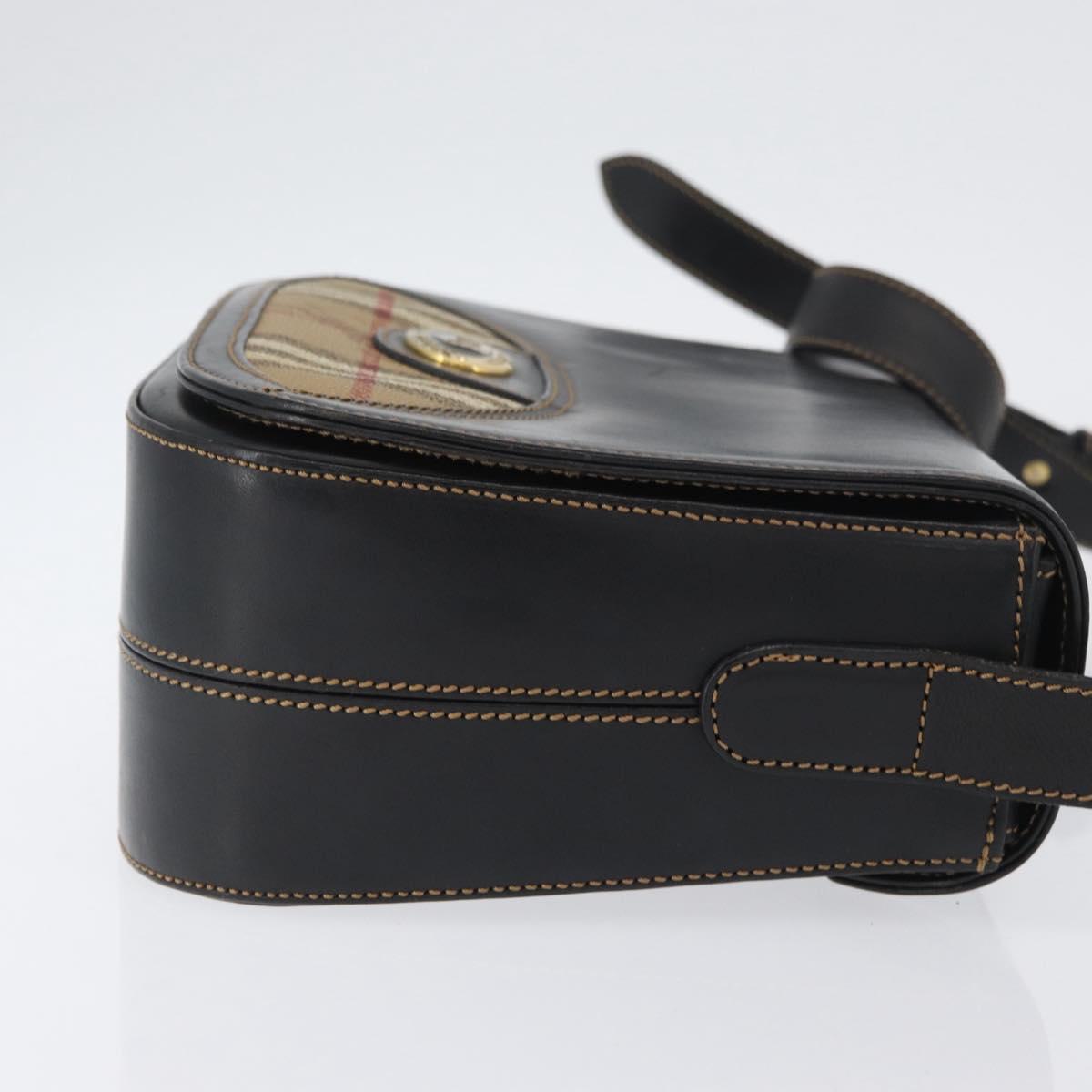 Burberrys Nova Check Shoulder Bag PVC Leather Black Gold Auth AMZ334
