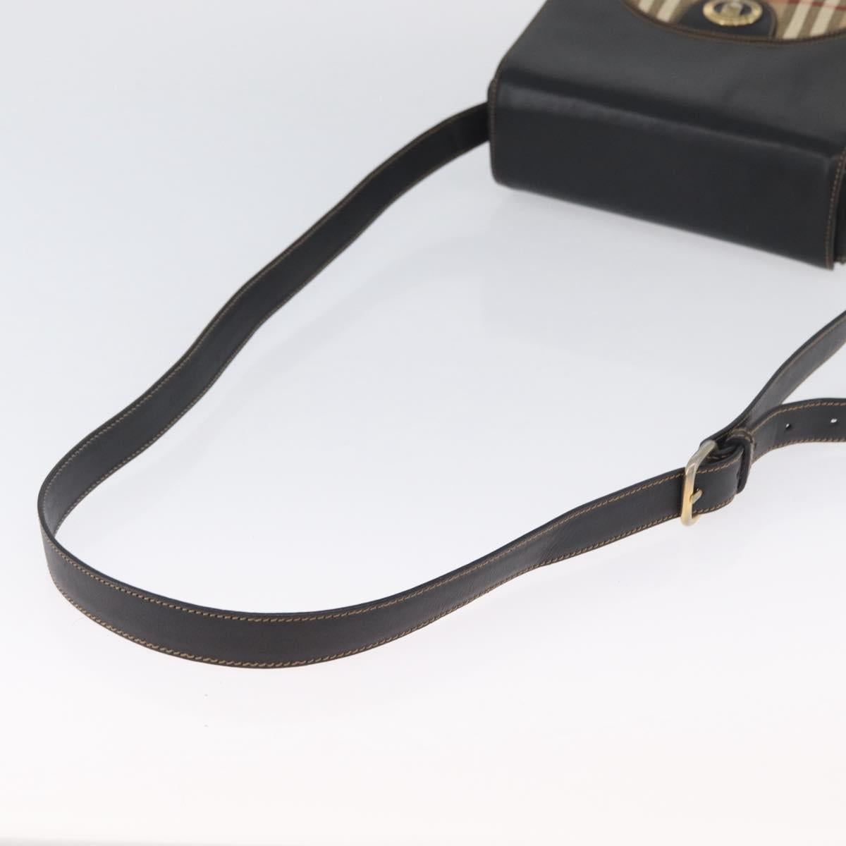 Burberrys Nova Check Shoulder Bag PVC Leather Black Gold Auth AMZ334
