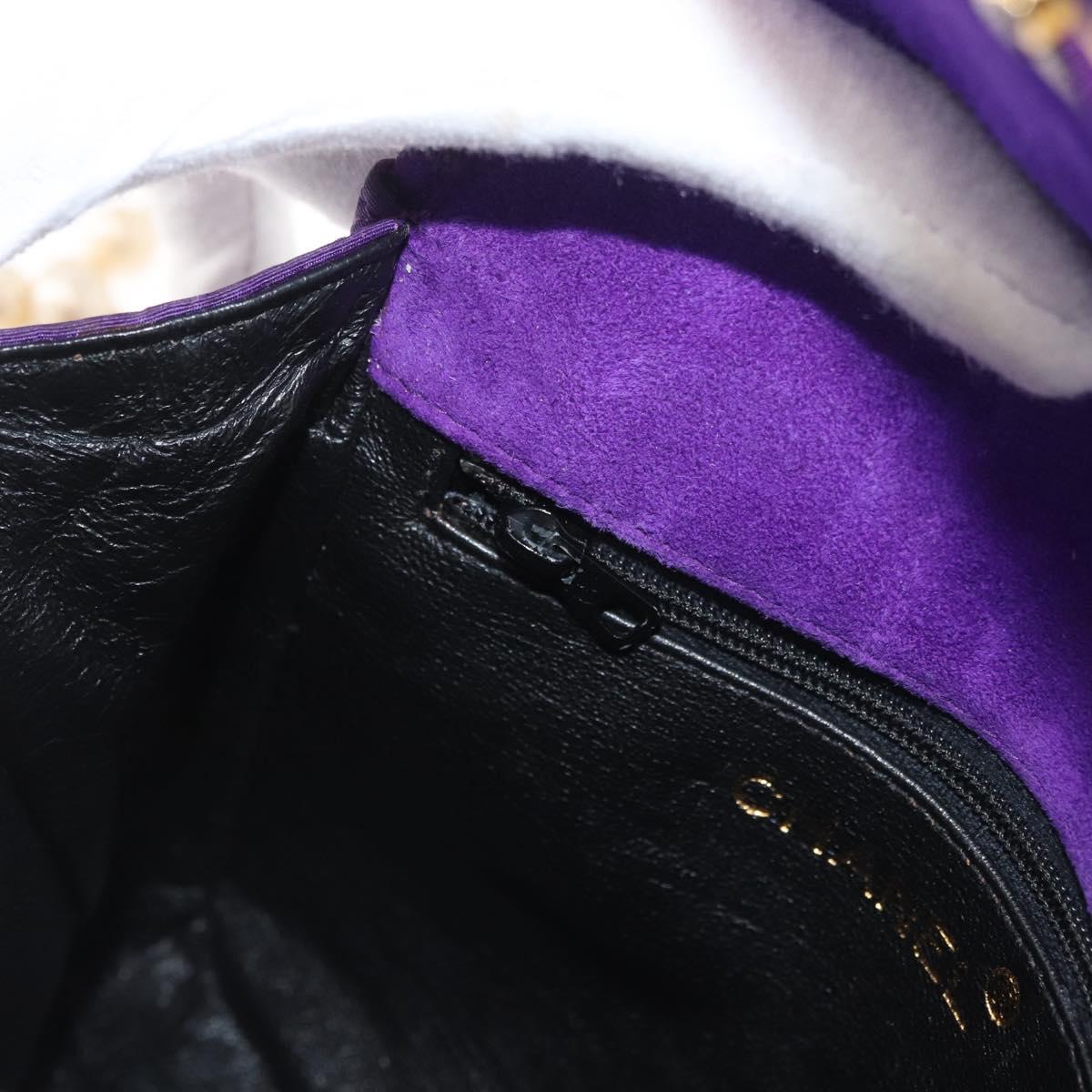 CHANEL V Stitch Pearl Shoulder Bag Nylon Purple Gold CC Auth AMZ336