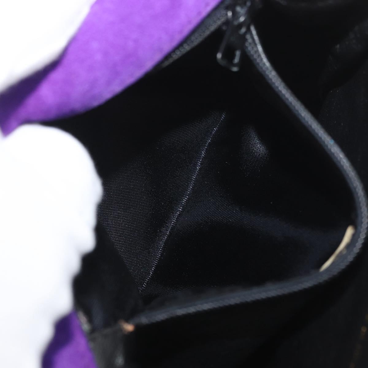 CHANEL V Stitch Pearl Shoulder Bag Nylon Purple Gold CC Auth AMZ336
