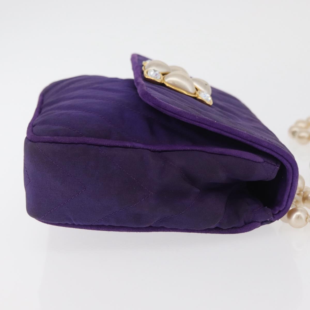 CHANEL V Stitch Pearl Shoulder Bag Nylon Purple Gold CC Auth AMZ336