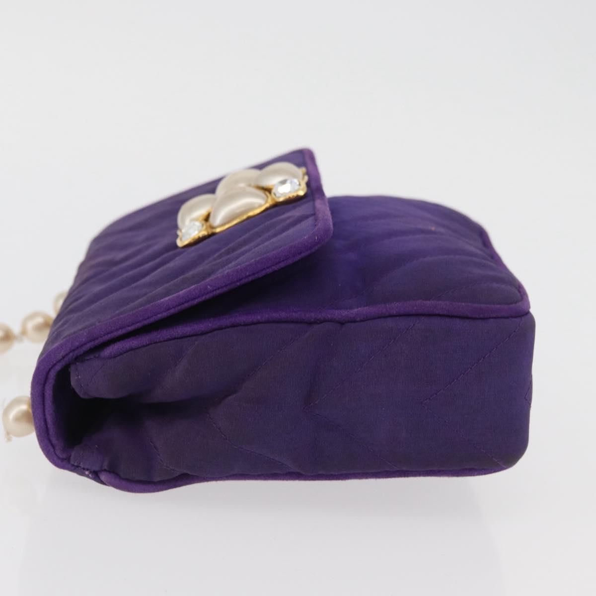 CHANEL V Stitch Pearl Shoulder Bag Nylon Purple Gold CC Auth AMZ336