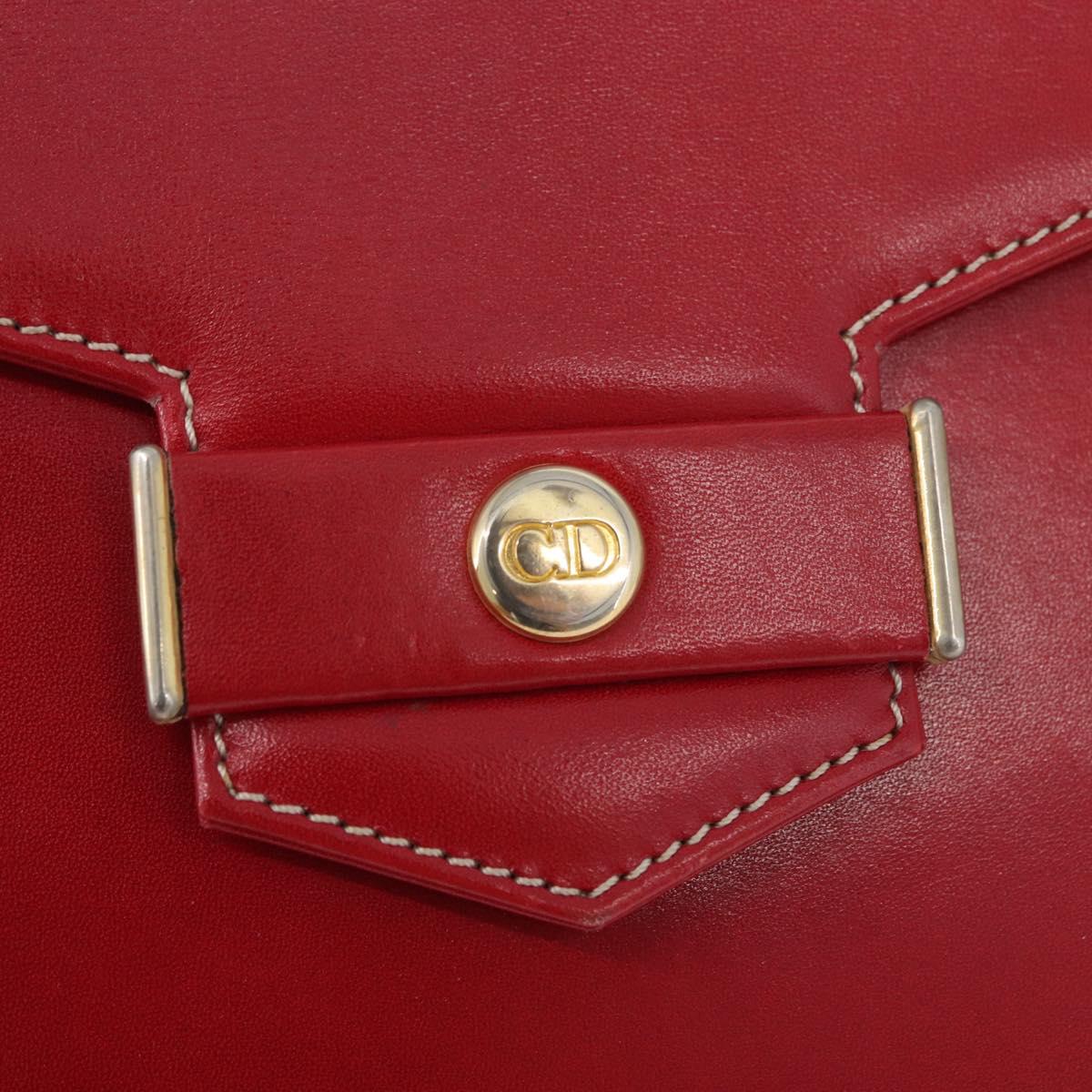Christian Dior Chain Shoulder Bag Leather Red Gold Auth AMZ337A