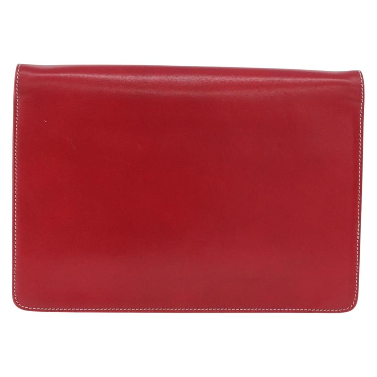 Christian Dior Chain Shoulder Bag Leather Red Gold Auth AMZ337A