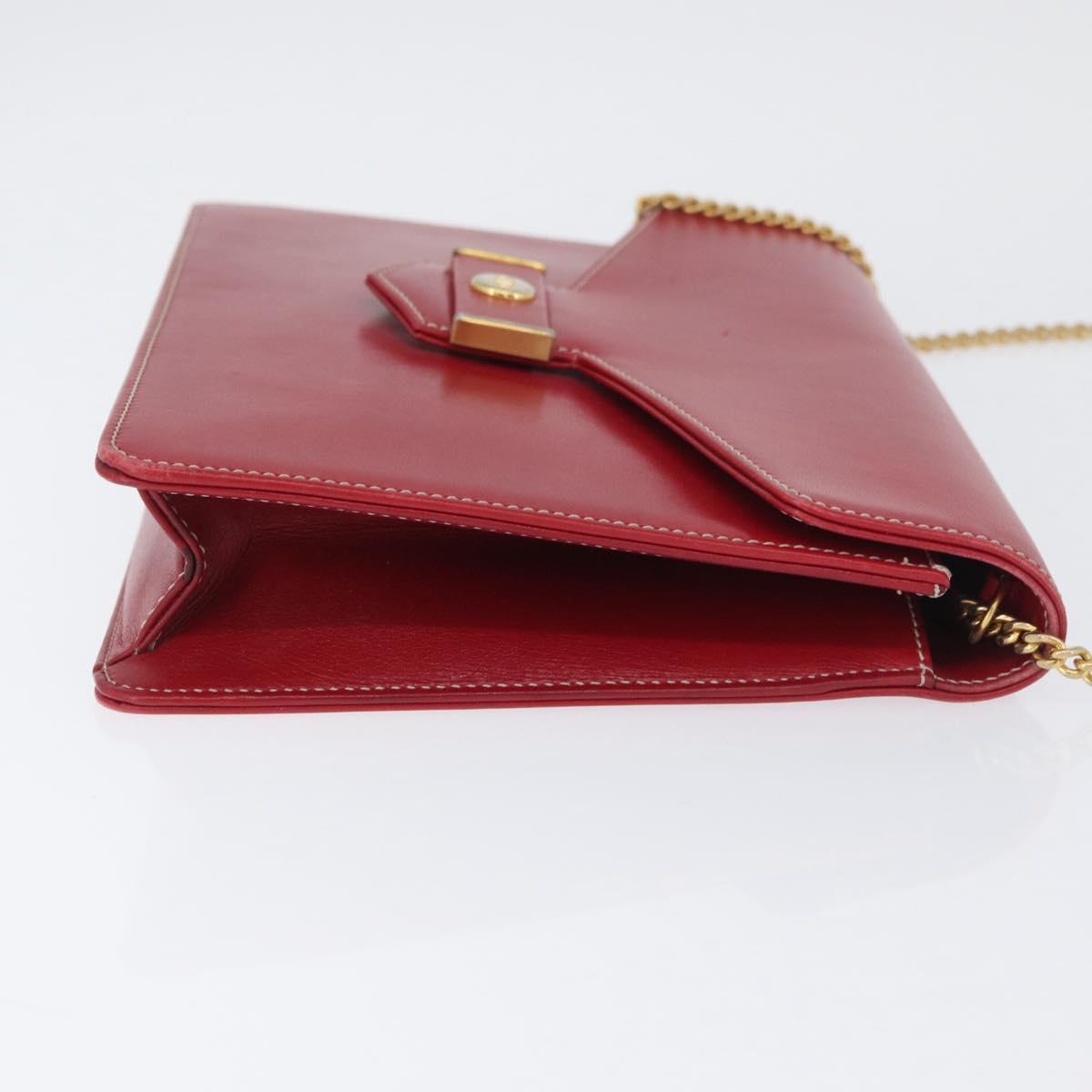 Christian Dior Chain Shoulder Bag Leather Red Gold Auth AMZ337A