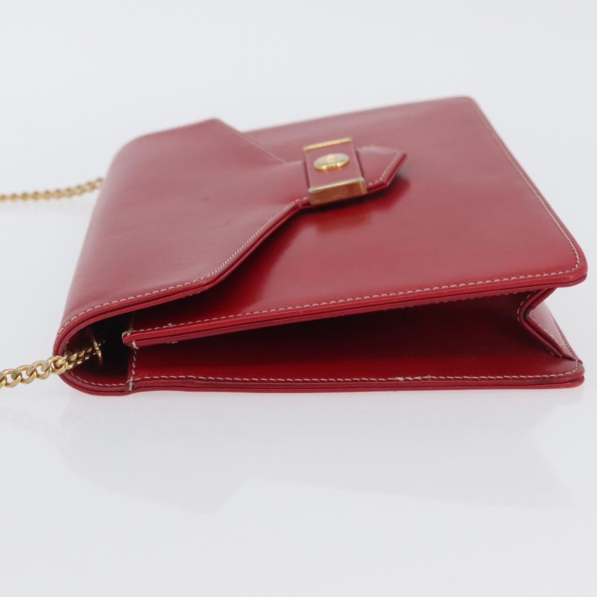 Christian Dior Chain Shoulder Bag Leather Red Gold Auth AMZ337A