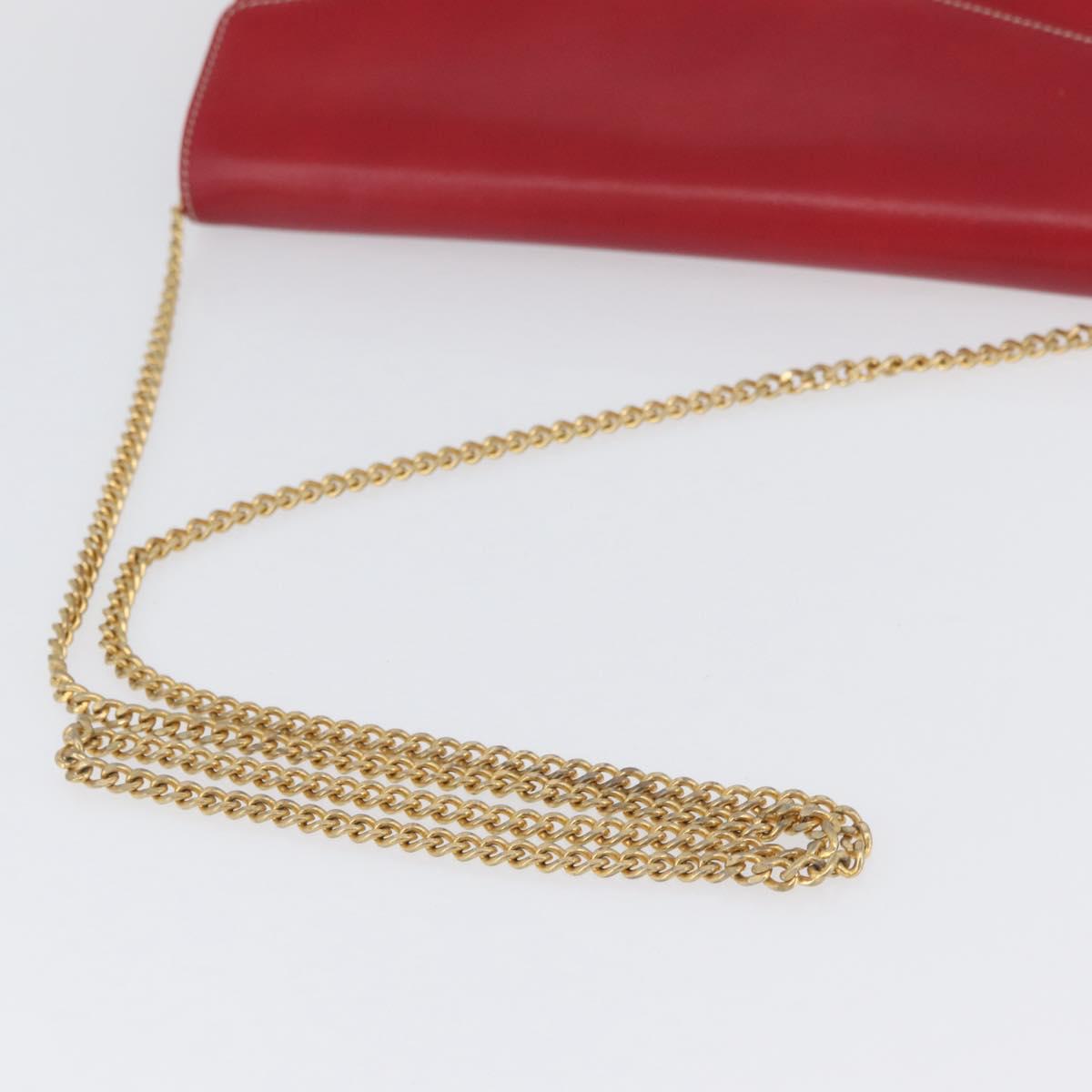 Christian Dior Chain Shoulder Bag Leather Red Gold Auth AMZ337A