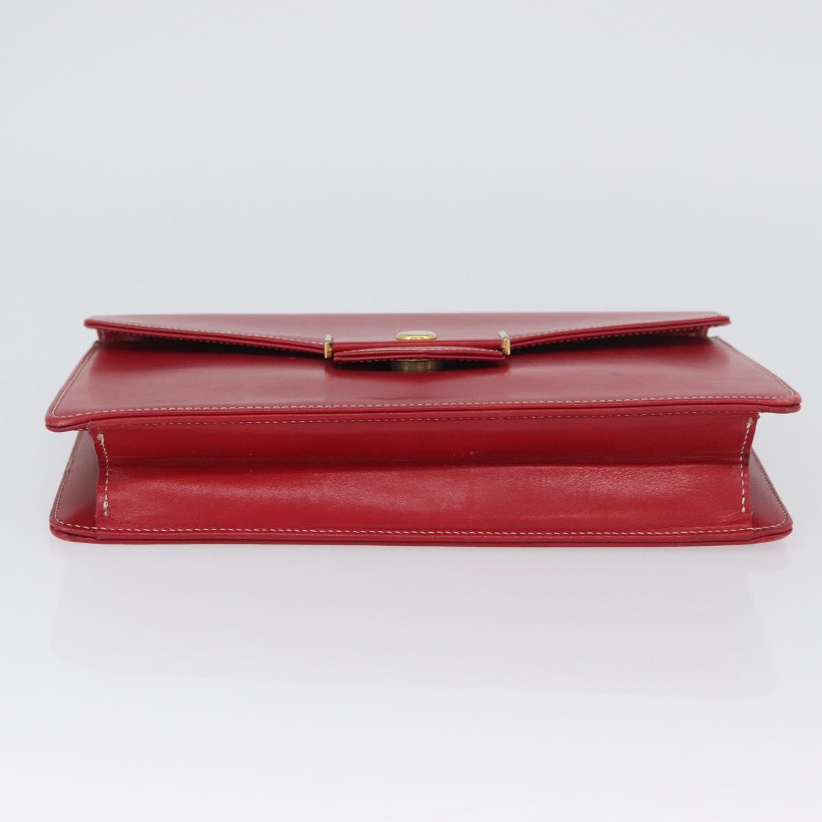 Christian Dior Chain Shoulder Bag Leather Red Gold Auth AMZ337A
