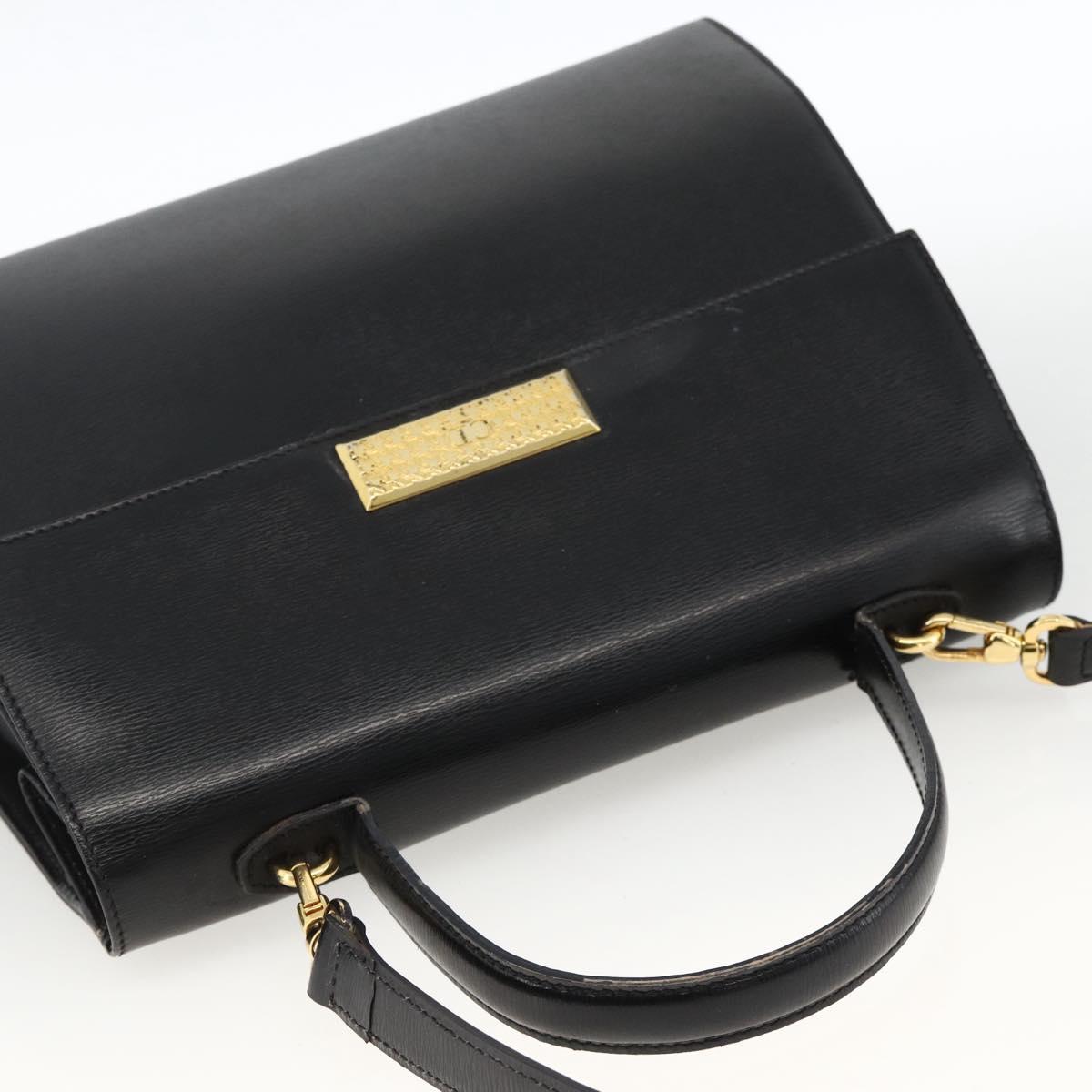 Christian Dior Hand Bag Leather 2way Black Gold Auth AMZ338A