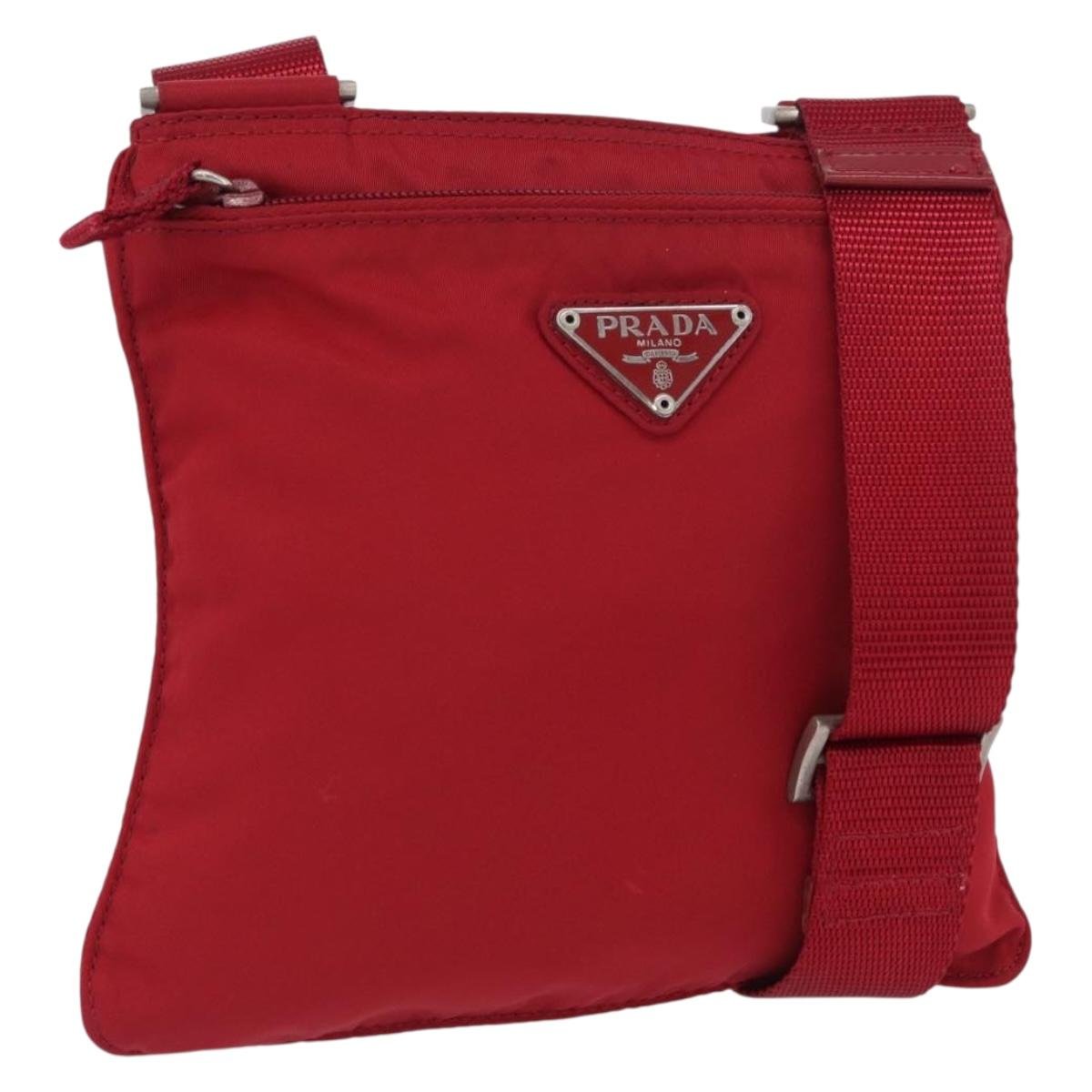 PRADA Shoulder Bag Nylon Red Silver Auth AMZ339
