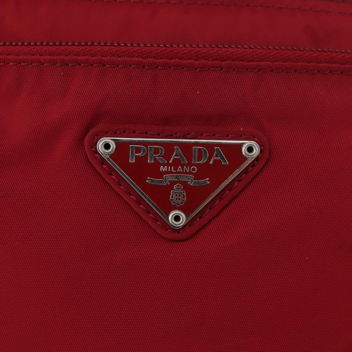 PRADA Shoulder Bag Nylon Red Silver Auth AMZ339
