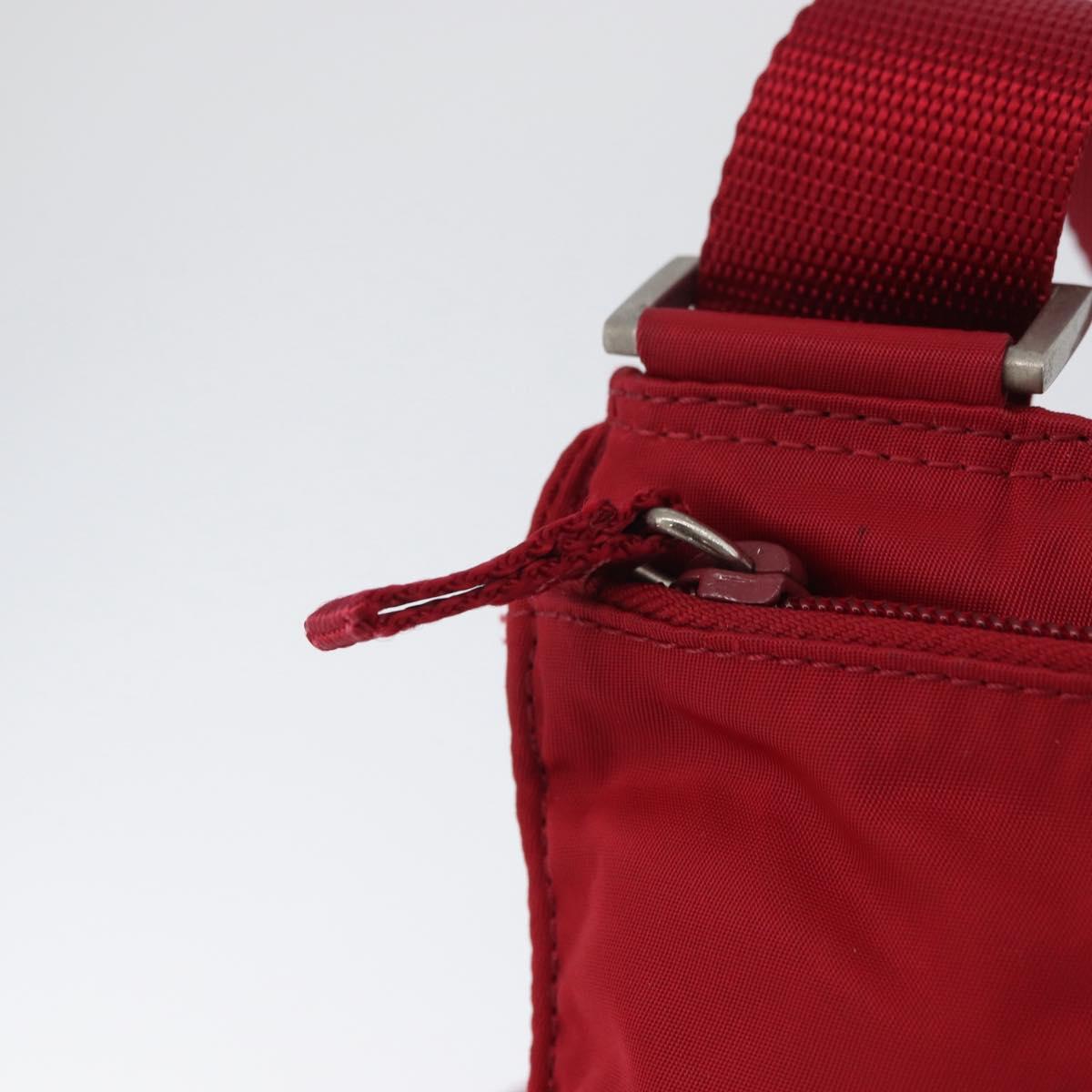 PRADA Shoulder Bag Nylon Red Silver Auth AMZ339