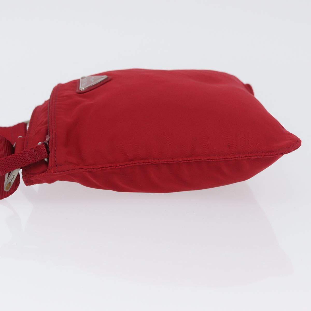 PRADA Shoulder Bag Nylon Red Silver Auth AMZ339