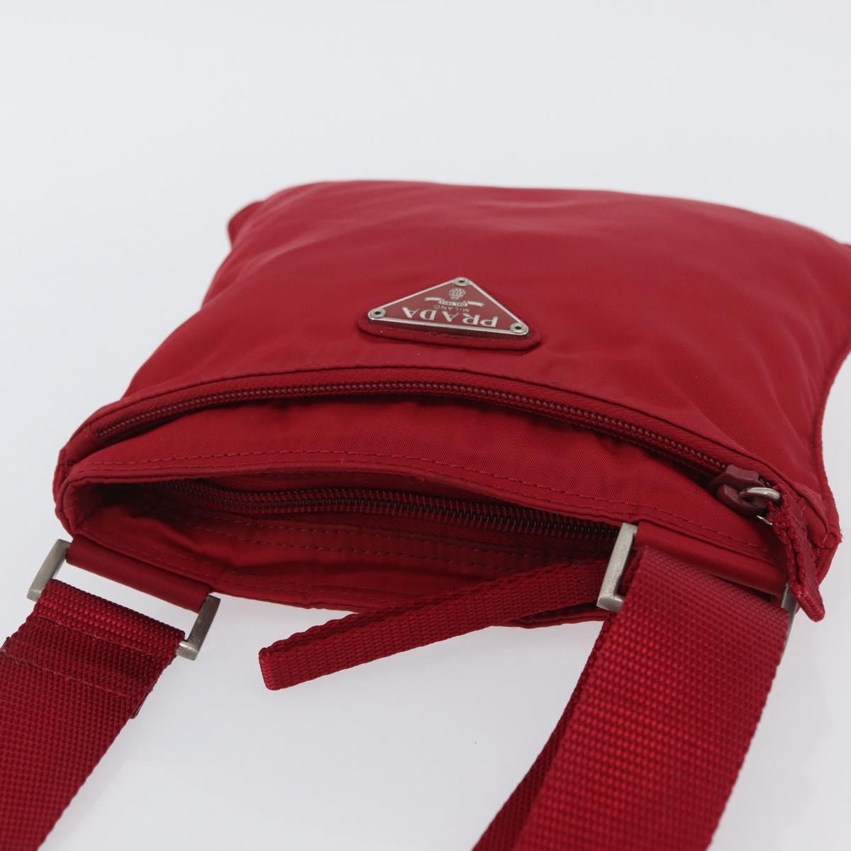 PRADA Shoulder Bag Nylon Red Silver Auth AMZ339